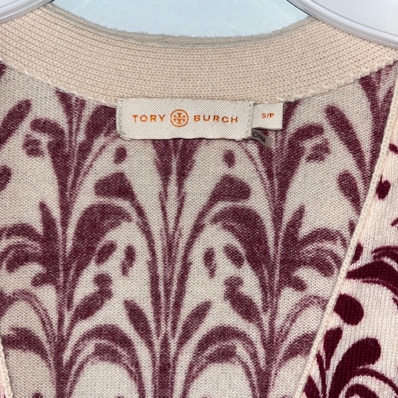 Tory Burch V-Neck Cardigan Sweater 100% Merano Wool Sz Small Hidden Buttons - Picture 3 of 10